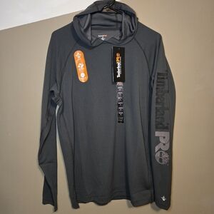 Timberland Pro Mens Wicking Good Hoodie UPF 50+ Asphalt Gray Arm Logo Size Small